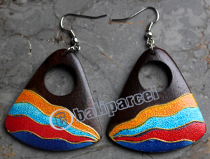 Wooden Earring, Made From Sono Wood With Painting