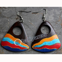 Wooden Earring, Made From Sono Wood With Painting