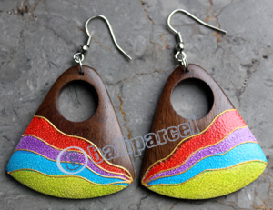 Wooden Earring, Made From Sono Wood With Painting