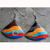 Wooden Earring, Made From Sono Wood With Painting