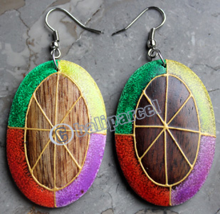 Wooden Earring, Made From Sono Wood With Painting