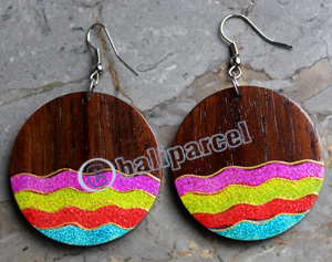 Wooden Earring, Made From Sono Wood With Painting