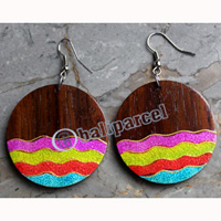 Wooden Earring, Made From Sono Wood With Painting
