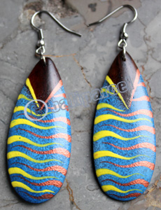 Wooden Earring, Made From Sono Wood With Painting