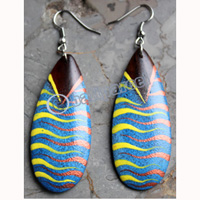 Wooden Earring, Made From Sono Wood With Painting