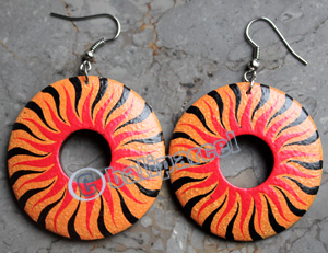 Wooden Earring, Made From Sono Wood With Painting