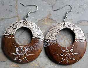 Wooden Earring, Made From Sono Wood With Painting