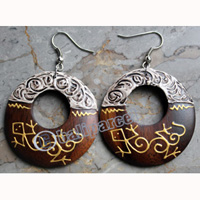 Wooden Earring, Made From Sono Wood With Painting