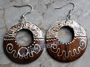 Wooden Earring, Made From Sono Wood With Painting