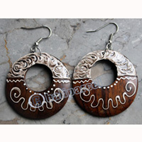Wooden Earring, Made From Sono Wood With Painting