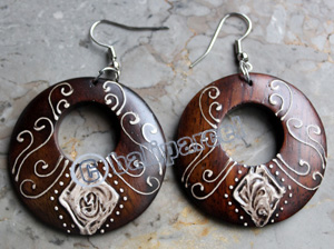Wooden Earring, Made From Sono Wood With Painting