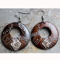 Wooden Earring, Made From Sono Wood With Painting