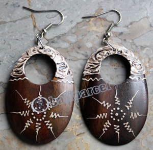 Wooden Earring, Made From Sono Wood With Painting