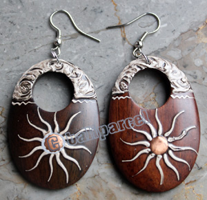 Wooden Earring, Made From Sono Wood With Painting