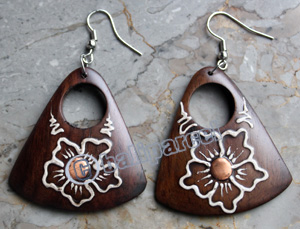 Wooden Earring, Made From Sono Wood With Painting