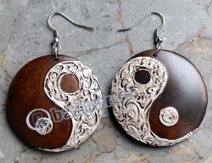Wooden Earring, Made From Sono Wood With Painting