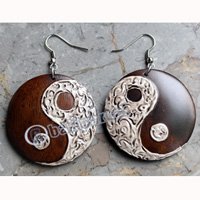Wooden Earring, Made From Sono Wood With Painting
