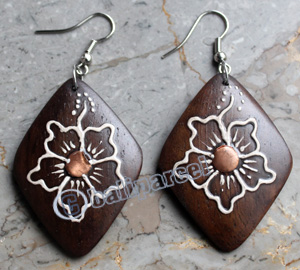Wooden Earring, Made From Sono Wood With Painting