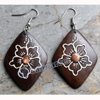 Wooden Earring, Made From Sono Wood With Painting