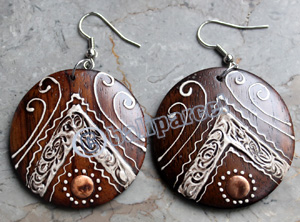 Wooden Earring, Made From Sono Wood With Painting