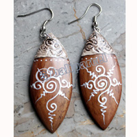 Wooden Earring, Made From Sono Wood With Painting