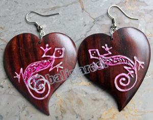 Wooden Earring, Made From Sono Wood With Painting