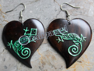 Wooden Earring, Made From Sono Wood With Painting
