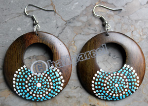Wooden Earring, Made From Sono Wood With Painting