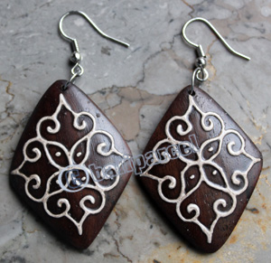Wooden Earring, Made From Sono Wood With Painting