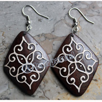 Wooden Earring, Made From Sono Wood With Painting