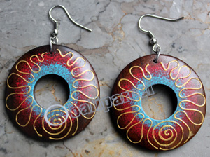 Wooden Earring, Made From Sono Wood With Painting