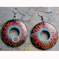 Wooden Earring, Made From Sono Wood With Painting