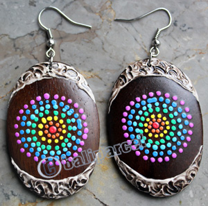 Wooden Earring, Made From Sono Wood With Painting