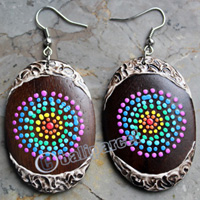 Wooden Earring, Made From Sono Wood With Painting