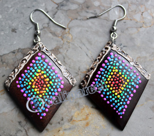 Wooden Earring, Made From Sono Wood With Painting