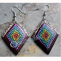 Wooden Earring, Made From Sono Wood With Painting