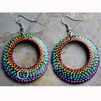 Wooden Earring, Made From Sono Wood With Painting