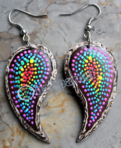 Wooden Earring, Made From Sono Wood With Painting