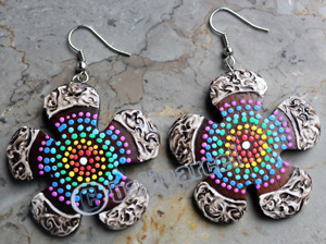 Wooden Earring, Made From Sono Wood With Painting
