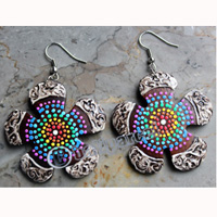 Wooden Earring, Made From Sono Wood With Painting