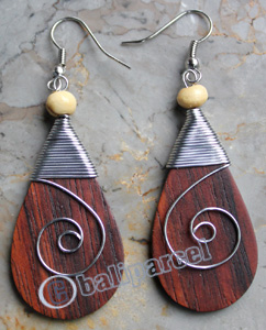 Wooden Earring, Made From Sono Wood With Stainless