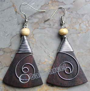 Wooden Earring, Made From Sono Wood With Stainless
