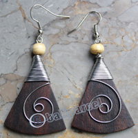 Wooden Earring, Made From Sono Wood With Stainless