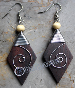 Wooden Earring, Made From Sono Wood With Stainless