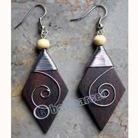 Wooden Earring, Made From Sono Wood With Stainless