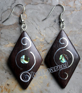 Wooden Earring, Made From Sono Wood With Stainless