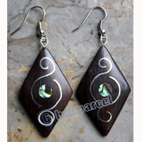 Wooden Earring, Made From Sono Wood With Stainless