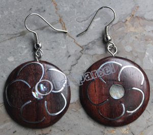 Wooden Earring, Made From Sono Wood With Stainless