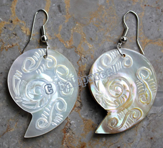 Earring, Made From Shell With Carving