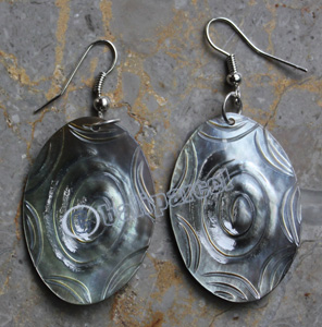 Earring, Made From Shell With Carving